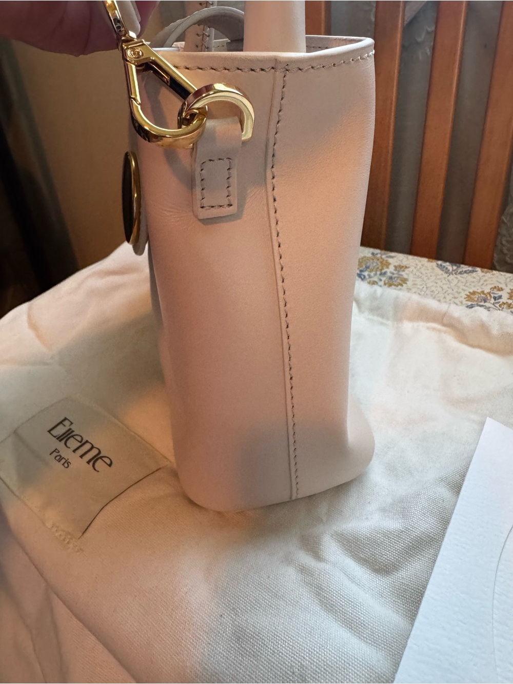 Elleme Cream Top-Handle Leather handbag with Gold Accent - Picture 6 of 16